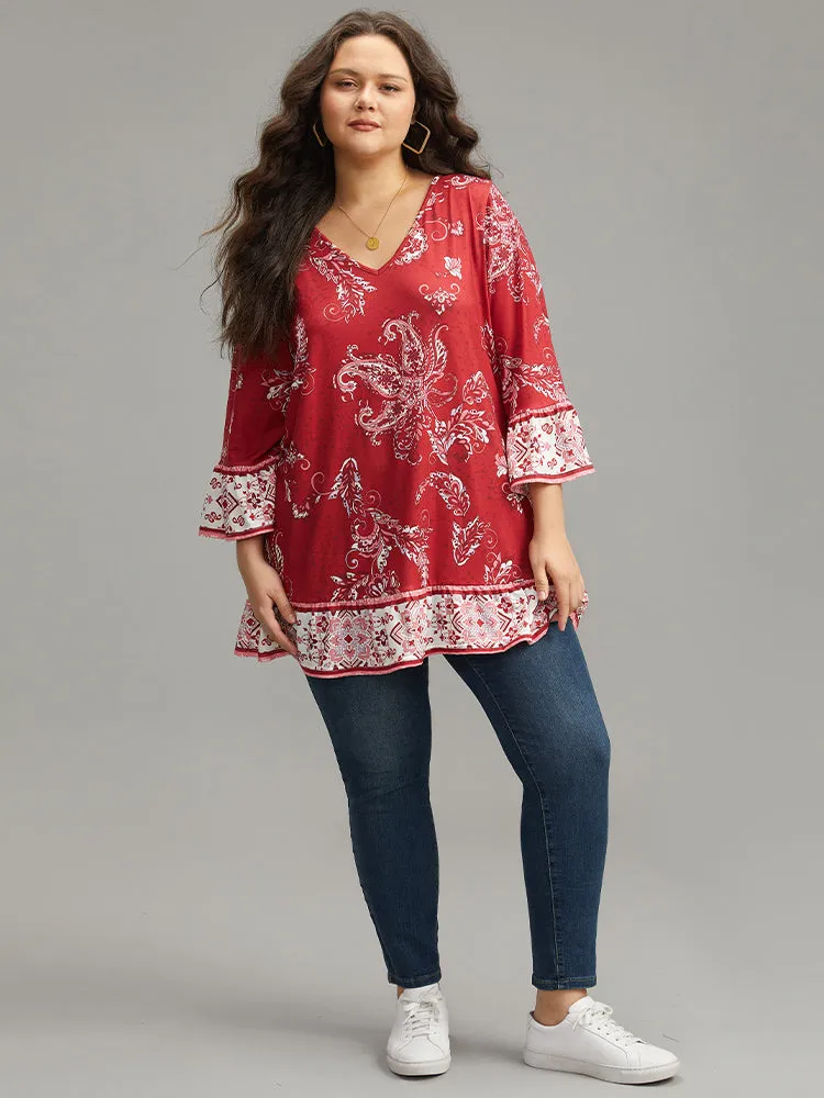 Boho Print Patchwork Bell Sleeve T-shirt sold by Bloomchic product image thumbnail 5