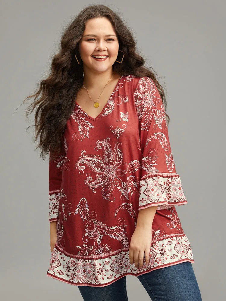 Boho Print Patchwork Bell Sleeve T-shirt sold by Bloomchic product image thumbnail 3