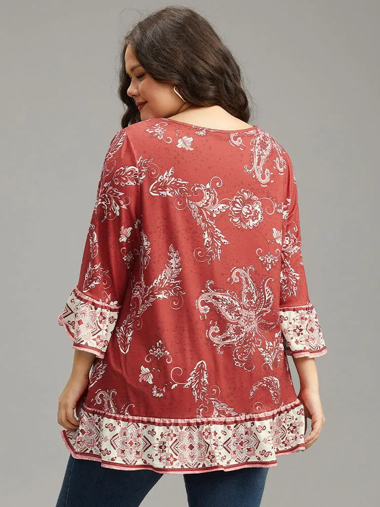Boho Print Patchwork Bell Sleeve T-shirt sold by Bloomchic product image thumbnail 2