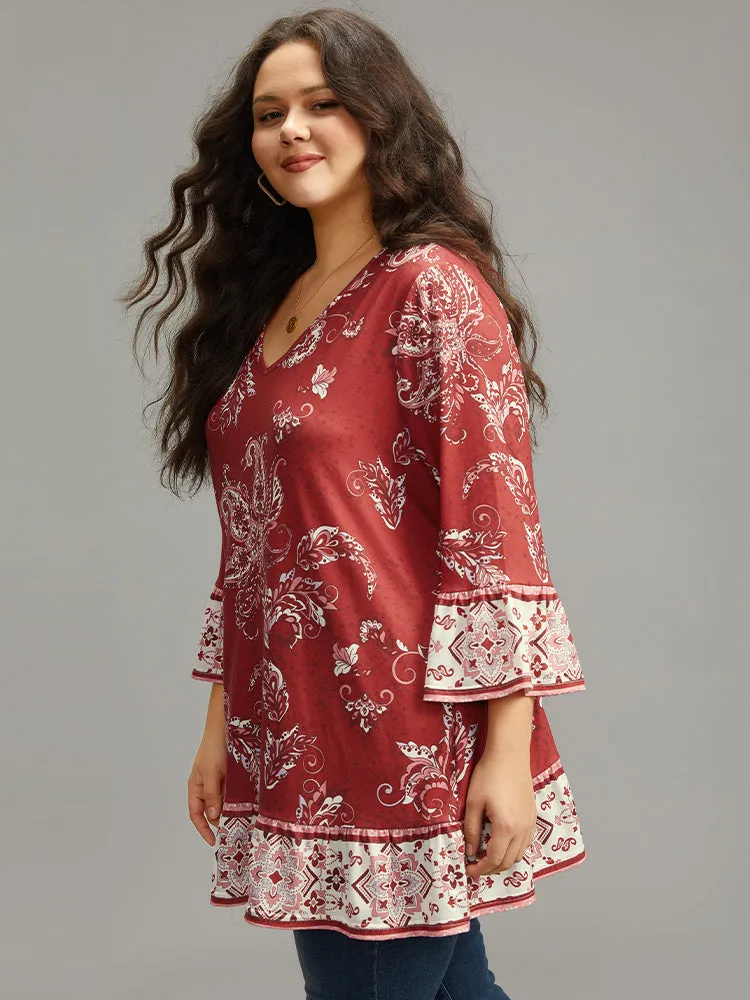 Boho Print Patchwork Bell Sleeve T-shirt sold by Bloomchic product image thumbnail 4