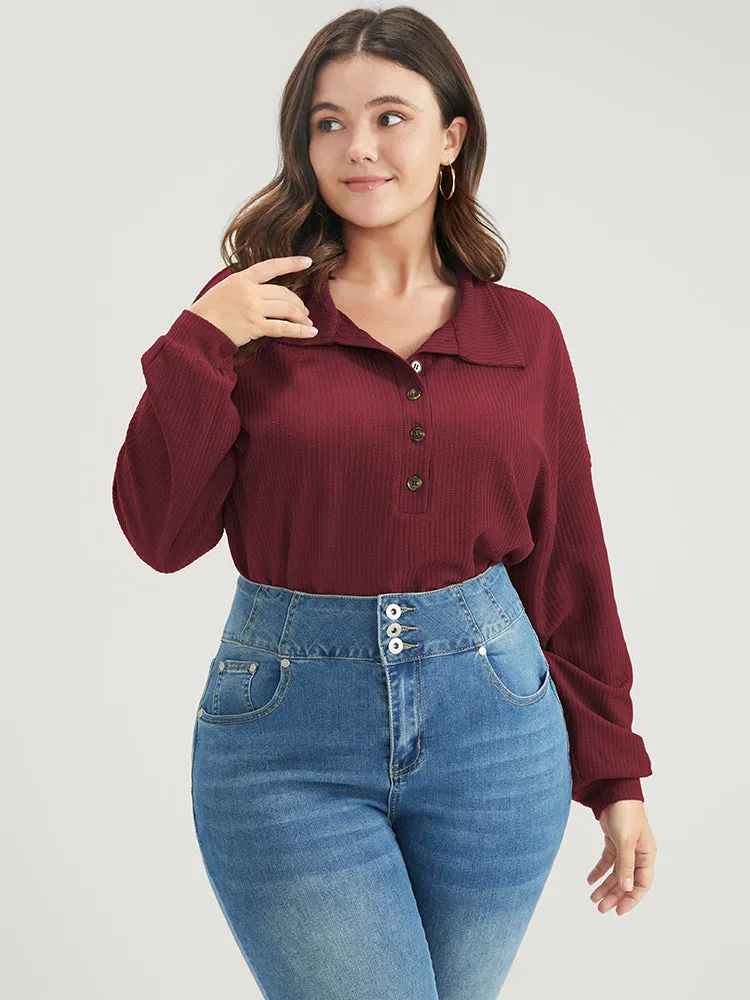 Solid Half Button Drop Shoulder Rib Knit Sweatshirt sold by Bloomchic product image thumbnail 3