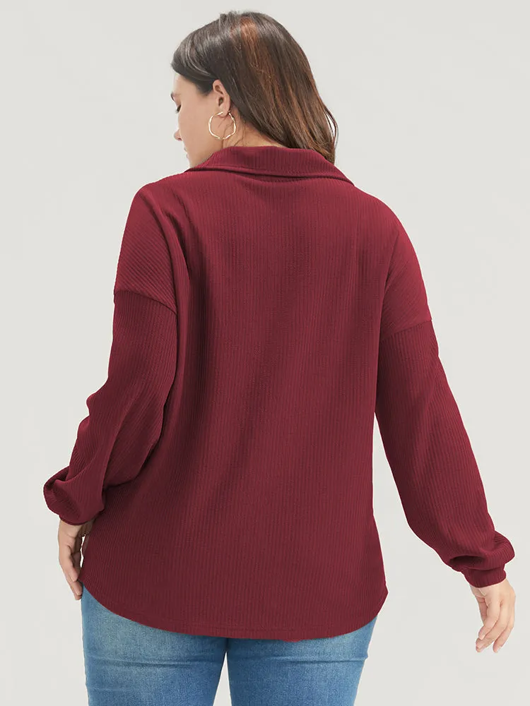 Solid Half Button Drop Shoulder Rib Knit Sweatshirt sold by Bloomchic product image thumbnail 5