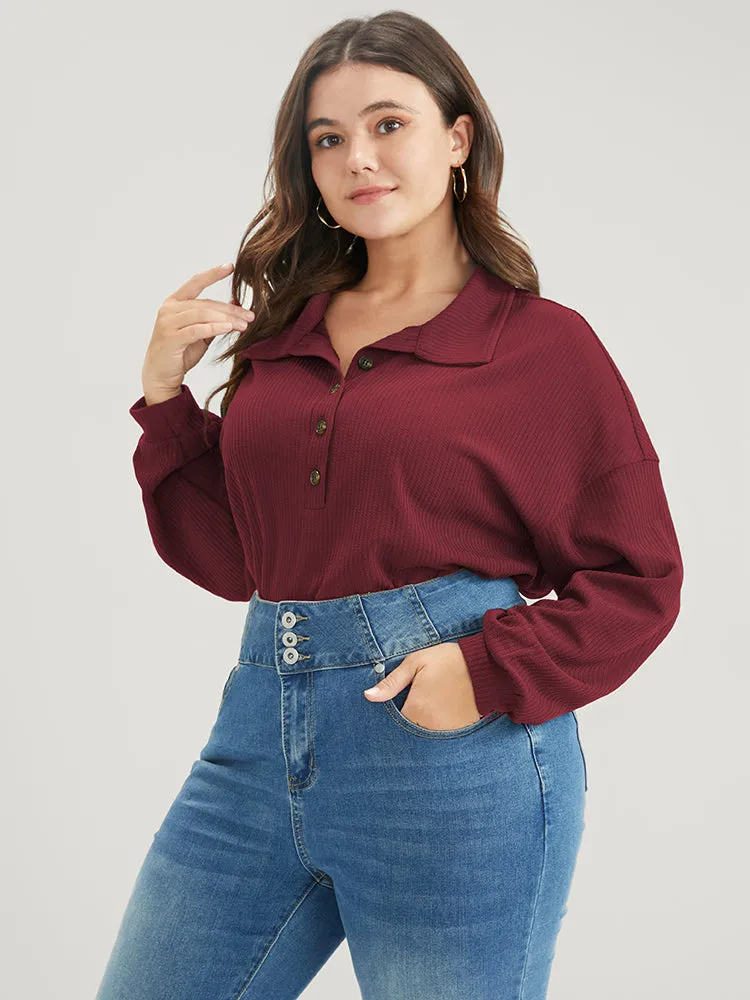 Solid Half Button Drop Shoulder Rib Knit Sweatshirt sold by Bloomchic product image thumbnail 4