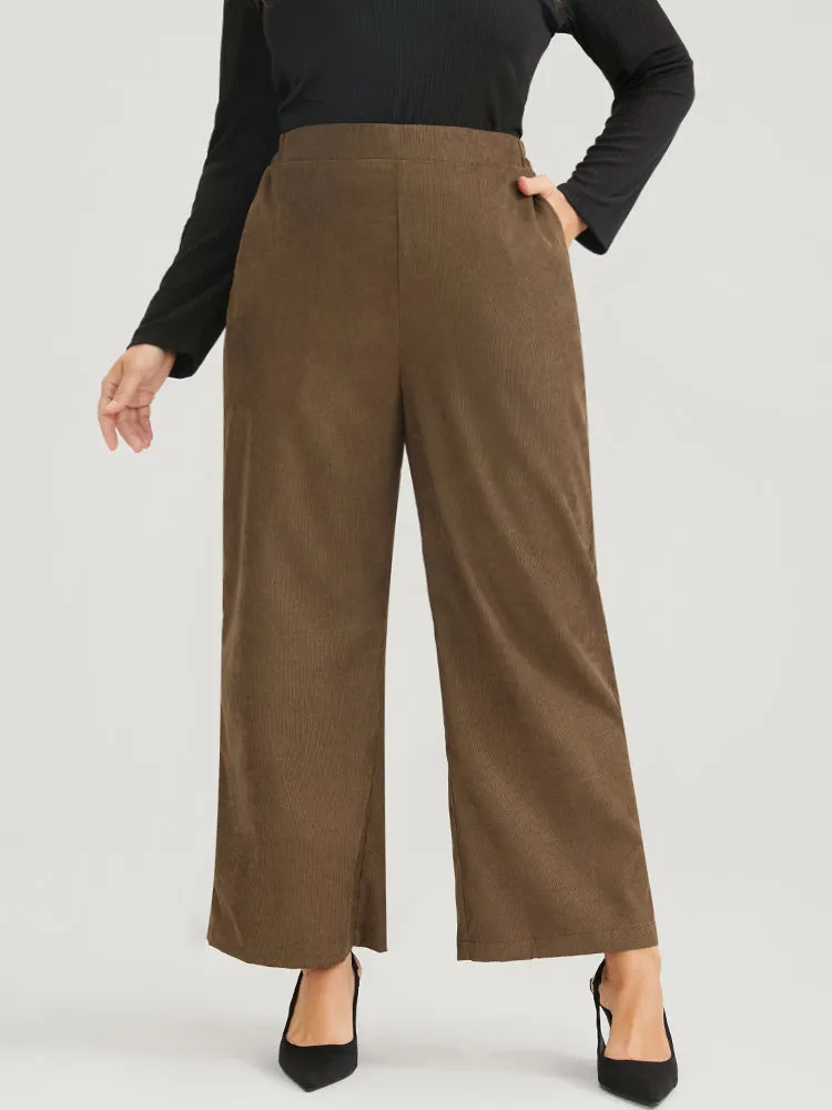 Solid Pocket Elastic Waist Corduroy Pants sold by Bloomchic