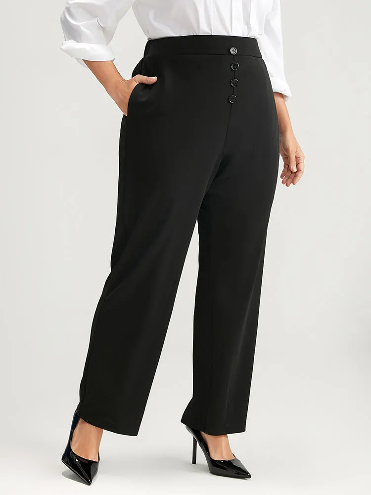 Solid Elastic Waist Fake Button Pocket Pants sold by Bloomchic