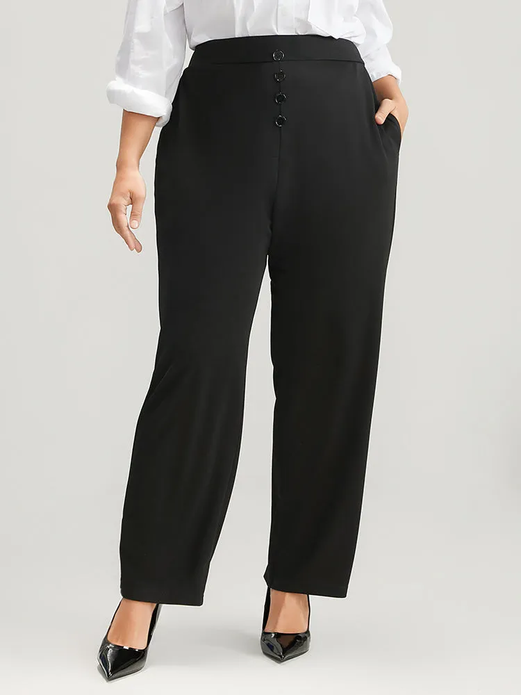Solid Elastic Waist Fake Button Pocket Pants sold by Bloomchic product image thumbnail 3