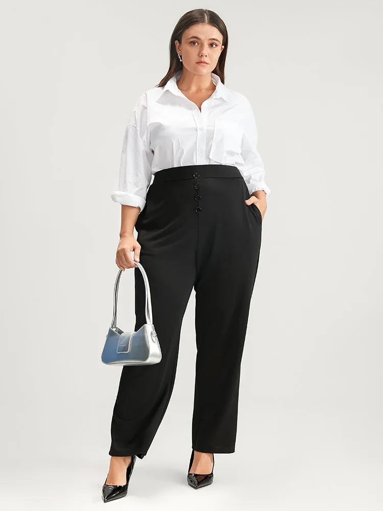 Solid Elastic Waist Fake Button Pocket Pants sold by Bloomchic product image thumbnail 2