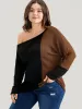 Colorblock Contrast Waffle Knit One Shoulder Long Tee sold by Bloomchic