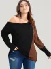 Colorblock Contrast Waffle Knit One Shoulder Long Tee sold by Bloomchic