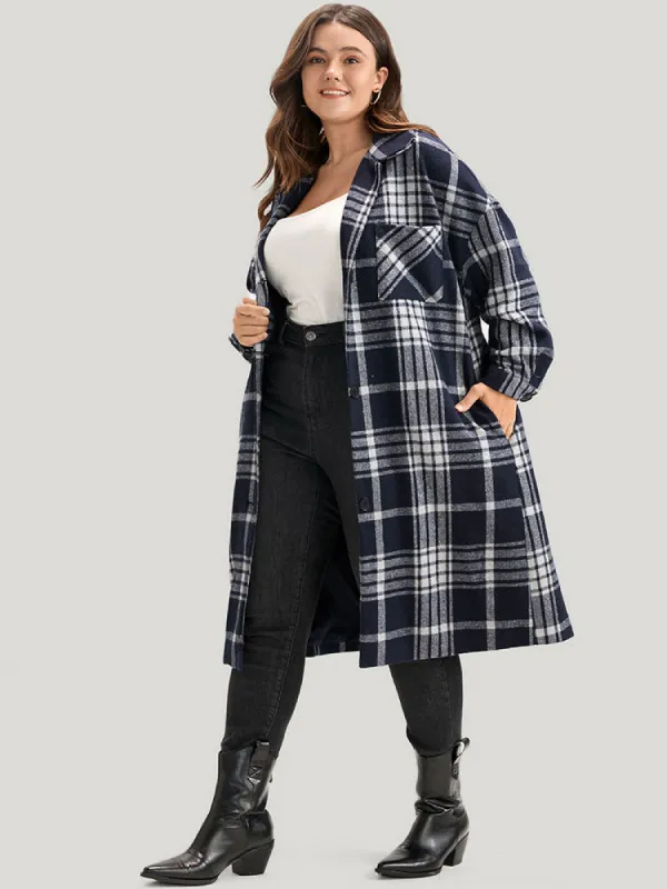 Plaid Pocket Button Up Coat Without Belt sold by Bloomchic