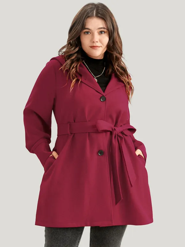 Solid Pocket Button Up Belted Hooded Coat sold by Bloomchic