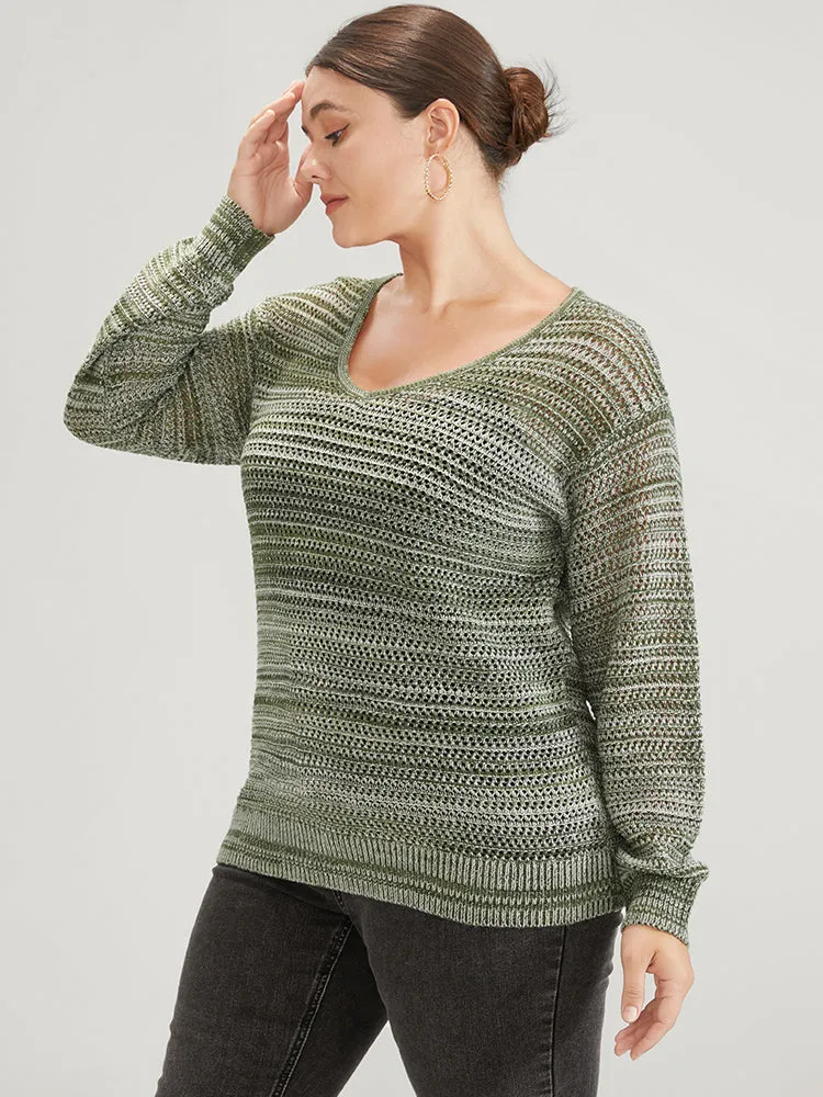 Ombre Spacedye Knit V Neck Crochet Knit Top sold by Bloomchic product image thumbnail 4