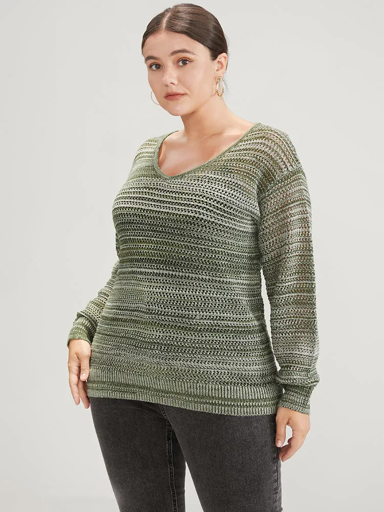 Ombre Spacedye Knit V Neck Crochet Knit Top sold by Bloomchic