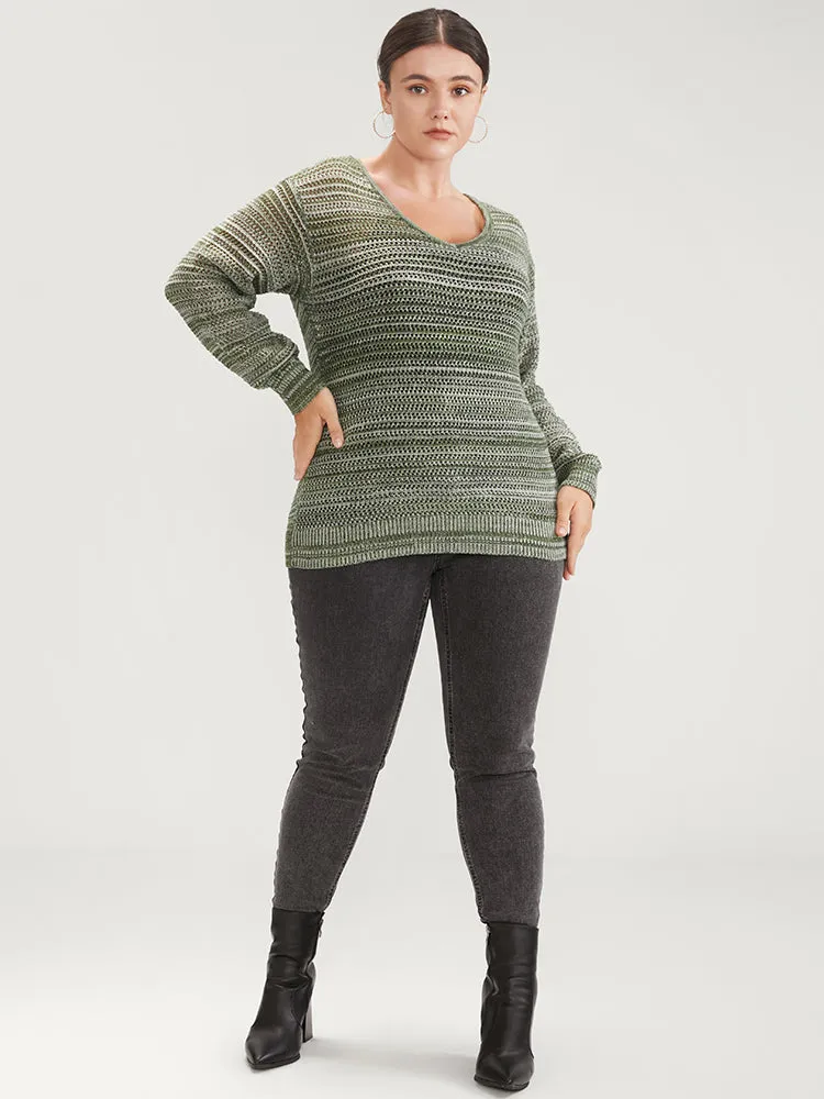 Ombre Spacedye Knit V Neck Crochet Knit Top sold by Bloomchic product image thumbnail 2