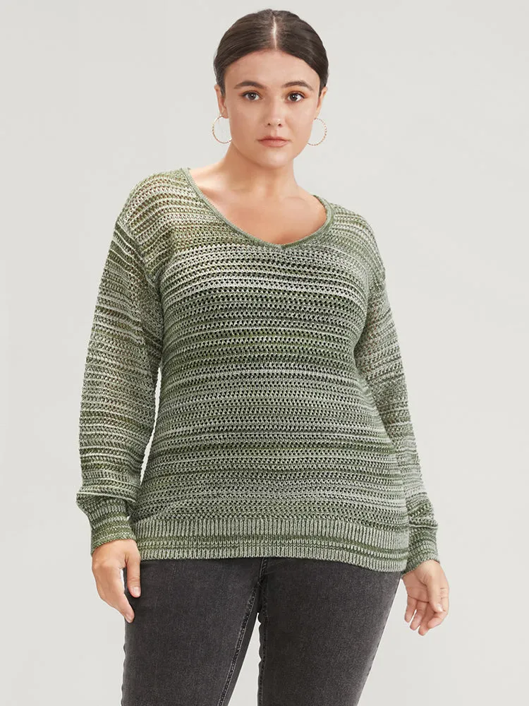 Ombre Spacedye Knit V Neck Crochet Knit Top sold by Bloomchic product image thumbnail 3