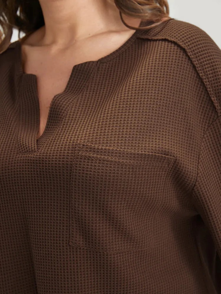 Solid Pocket Notched Waffle Knit Sweatshirt sold by Bloomchic product image thumbnail 5