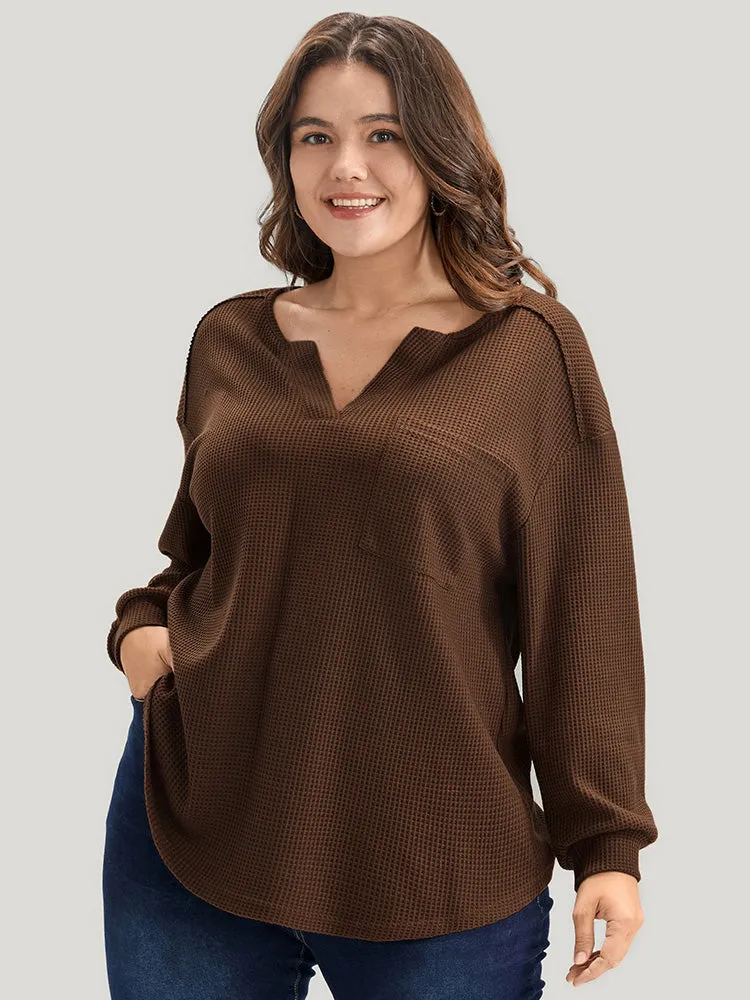 Solid Pocket Notched Waffle Knit Sweatshirt sold by Bloomchic product image thumbnail 2