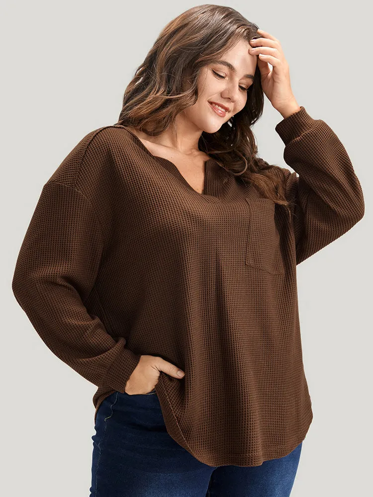 Solid Pocket Notched Waffle Knit Sweatshirt sold by Bloomchic product image thumbnail 3