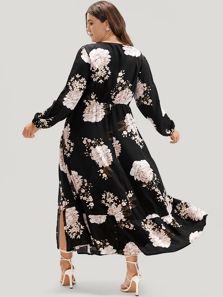 Floral Lantern Sleeve Ties Up Pocket Split Flutter Dress sold by Bloomchic product image thumbnail 4