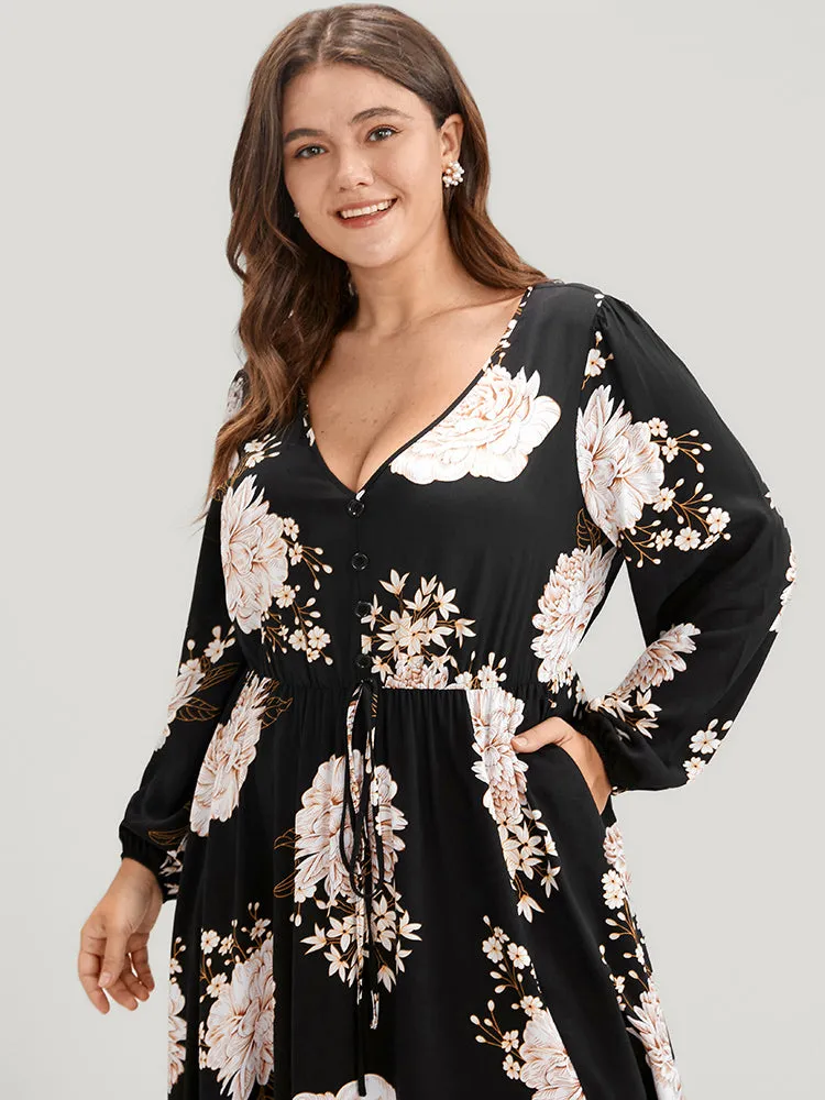 Floral Lantern Sleeve Ties Up Pocket Split Flutter Dress sold by Bloomchic product image thumbnail 5