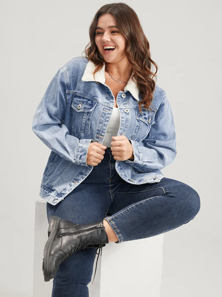 Solid Pocket Button Front Medium Wash Denim Jacket sold by Bloomchic