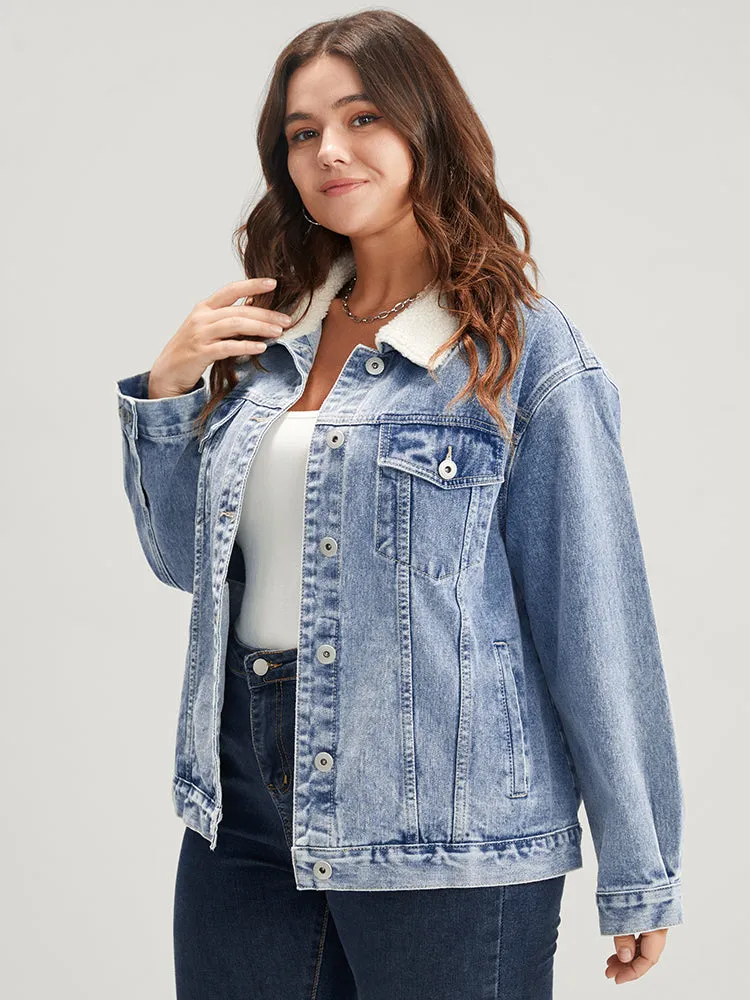 Solid Pocket Button Front Medium Wash Denim Jacket sold by Bloomchic product image thumbnail 3