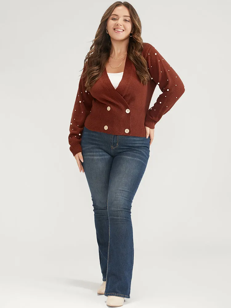 Solid Pointelle Knit Pearls Beaded Button Front Knit Top sold by Bloomchic product image thumbnail 3