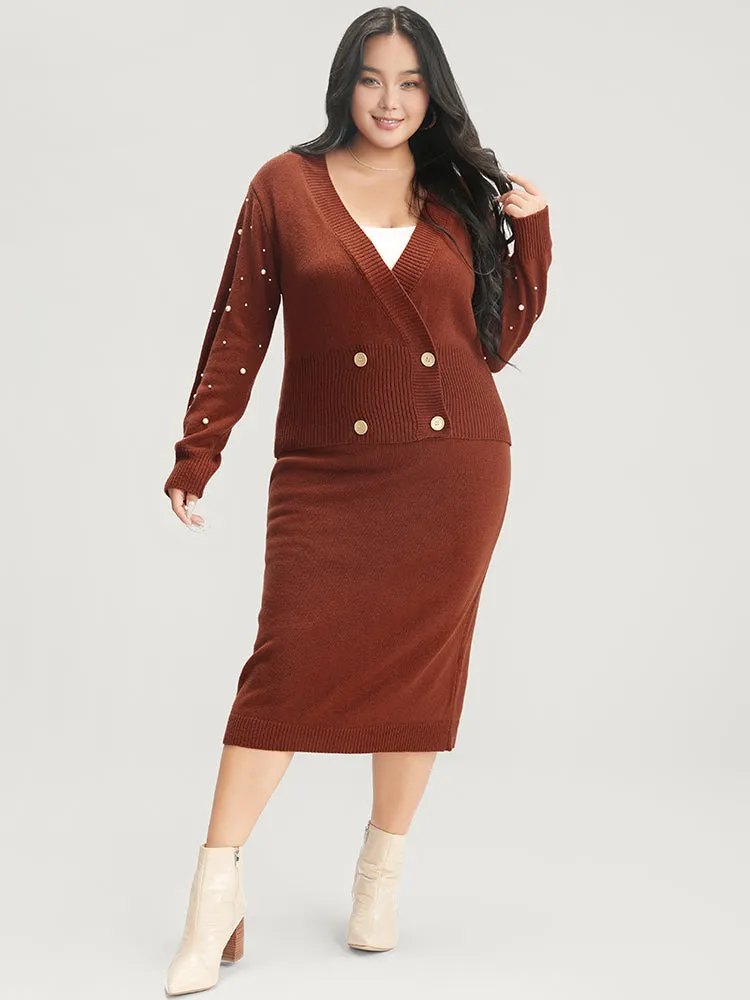 Solid Pointelle Knit Pearls Beaded Button Front Knit Top sold by Bloomchic product image thumbnail 5