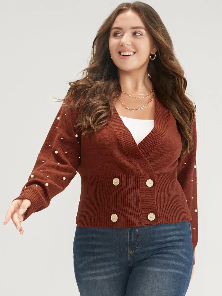 Solid Pointelle Knit Pearls Beaded Button Front Knit Top sold by Bloomchic product image thumbnail 2