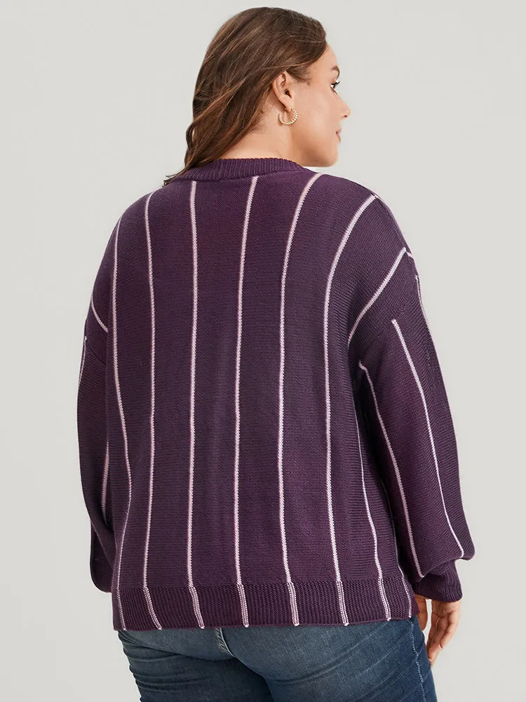 Vertical Striped Contrast Pointelle Knit Lantern Sleeve Button Front Cardigan sold by Bloomchic product image thumbnail 5