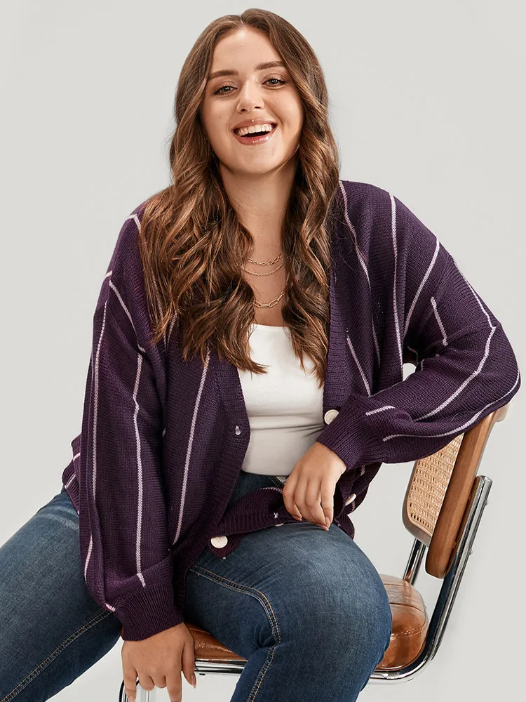 Vertical Striped Contrast Pointelle Knit Lantern Sleeve Button Front Cardigan sold by Bloomchic product image thumbnail 3