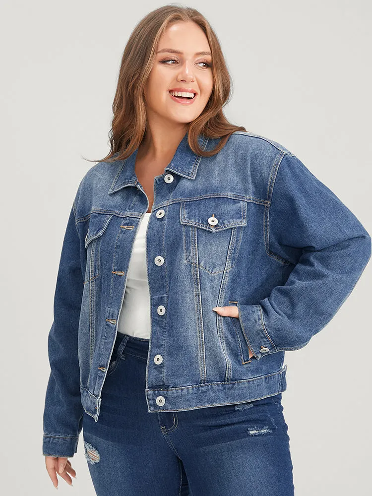 Solid Flap Pocket Button Front Dark Wash Denim Jacket sold by Bloomchic product image thumbnail 4