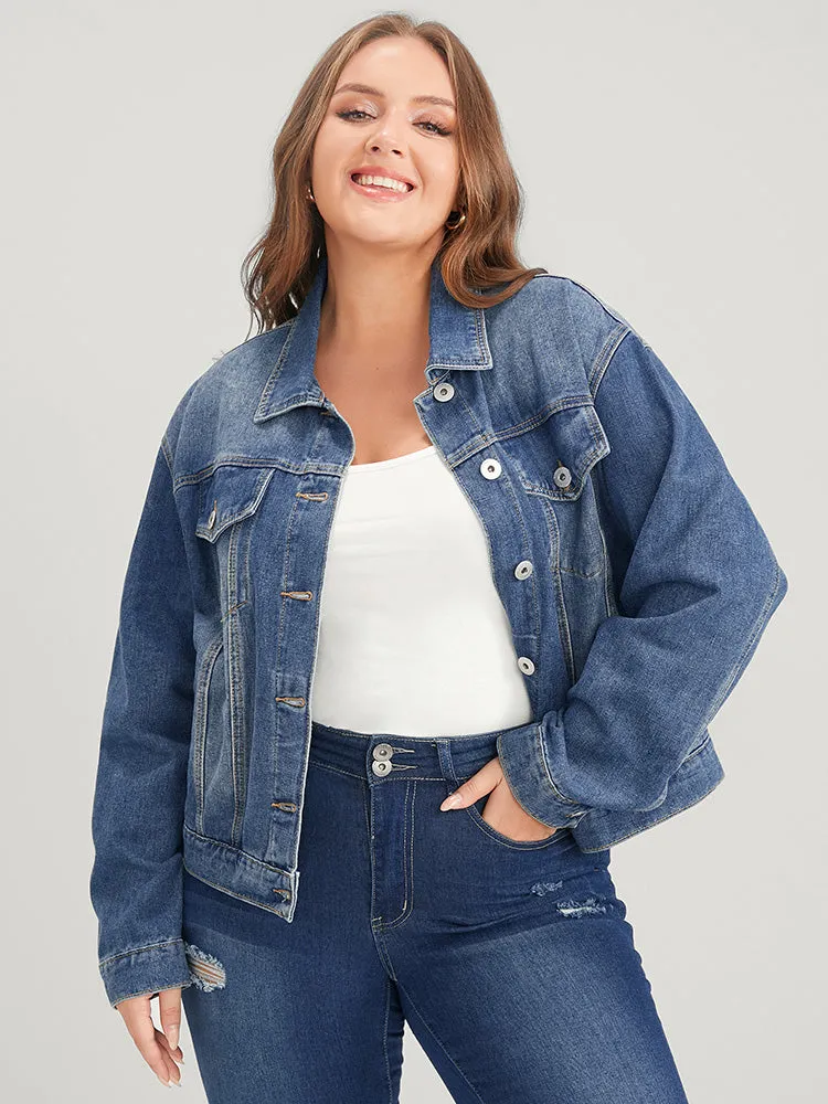 Solid Flap Pocket Button Front Dark Wash Denim Jacket sold by Bloomchic