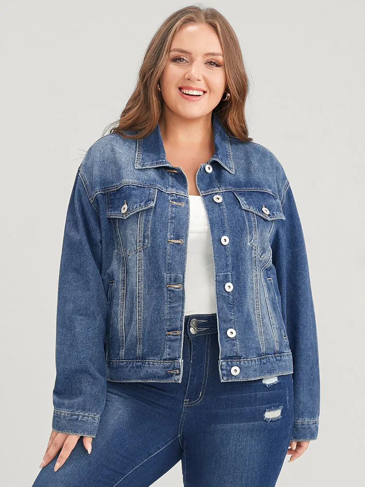 Solid Flap Pocket Button Front Dark Wash Denim Jacket sold by Bloomchic product image thumbnail 5