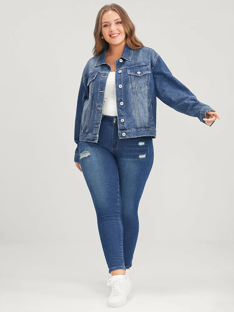 Solid Flap Pocket Button Front Dark Wash Denim Jacket sold by Bloomchic product image thumbnail 3