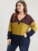 Colorblock Contrast Button Detail Waffle Knit Sweatshirt sold by Bloomchic