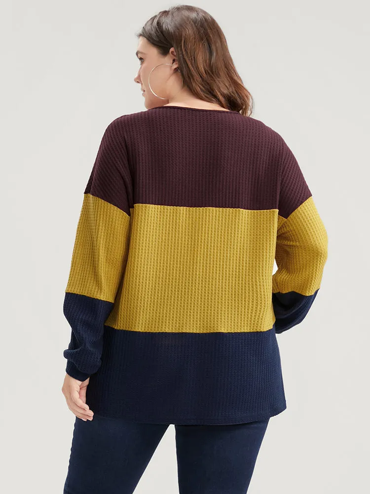 Colorblock Contrast Button Detail Waffle Knit Sweatshirt sold by Bloomchic product image thumbnail 5