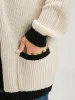 Contrast Trim Pointelle Knit Pocket Button Front Cardigan sold by Bloomchic