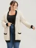 Contrast Trim Pointelle Knit Pocket Button Front Cardigan sold by Bloomchic