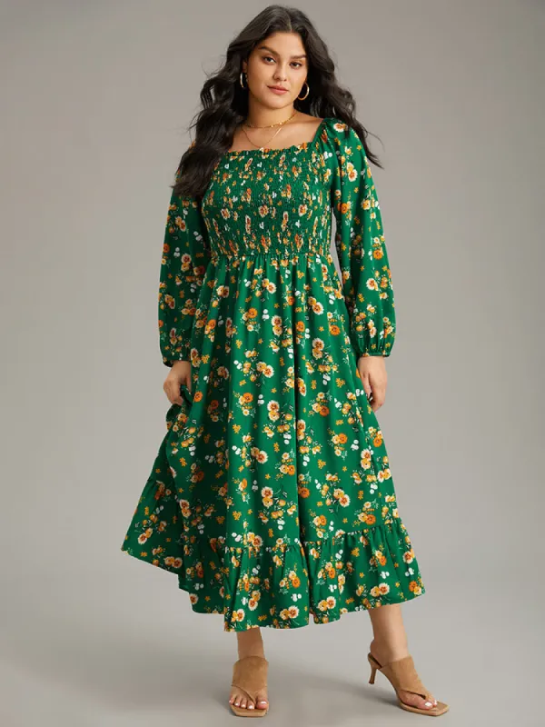 Floral Print Shirred Elastic Cuffs Dress sold by Bloomchic