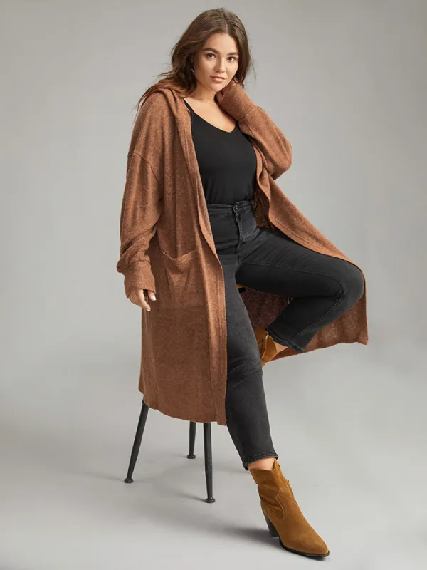 Plain Hooded Pocket Open Front Kimono sold by Bloomchic