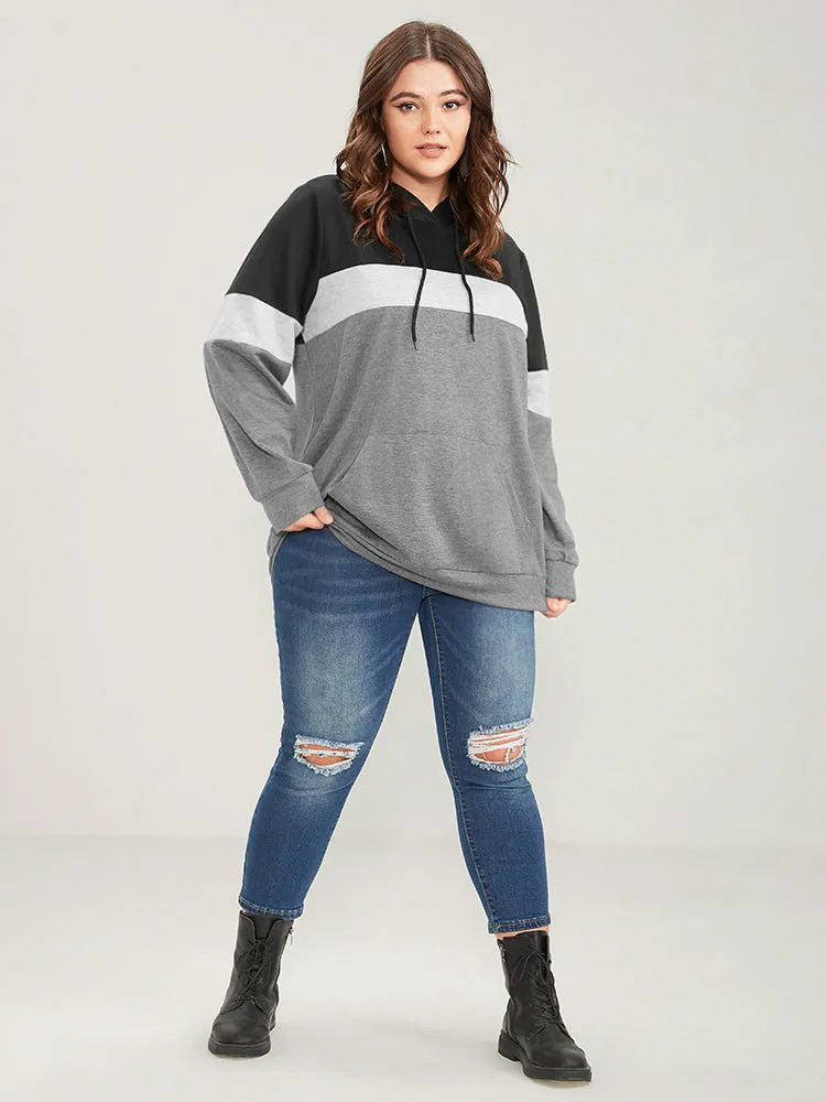 Colorblock Contrast Hooded Pocket Drawstring Sweatshirt sold by Bloomchic product image thumbnail 3