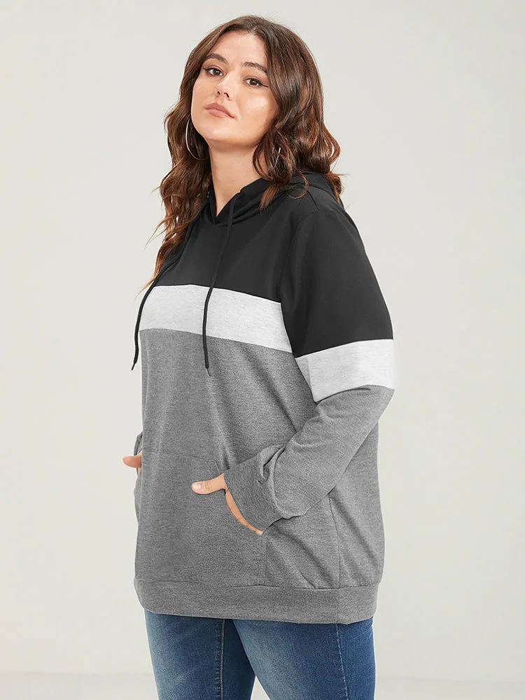 Colorblock Contrast Hooded Pocket Drawstring Sweatshirt sold by Bloomchic product image thumbnail 4