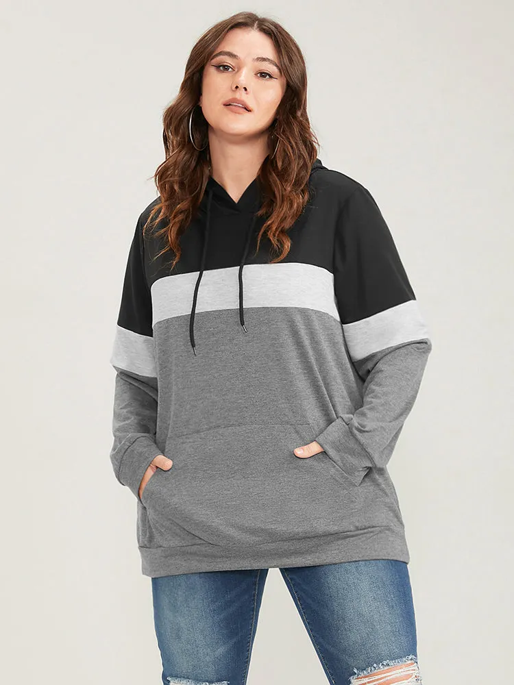 Colorblock Contrast Hooded Pocket Drawstring Sweatshirt sold by Bloomchic
