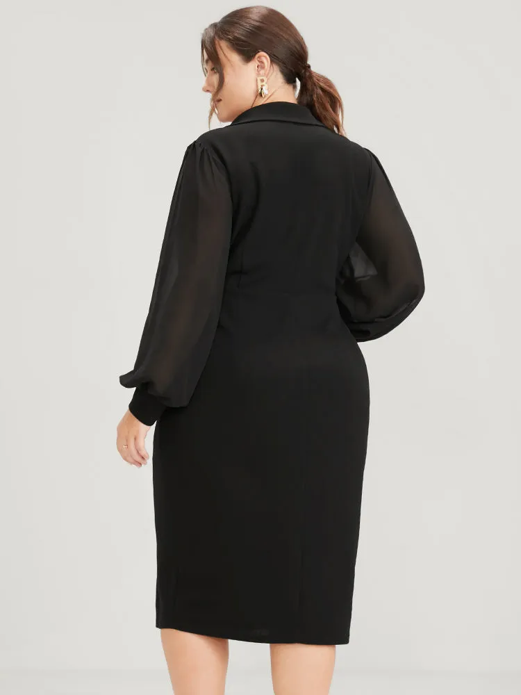 Solid Mesh Lantern Sleeve Button Wrap Knee Dress sold by Bloomchic product image thumbnail 4