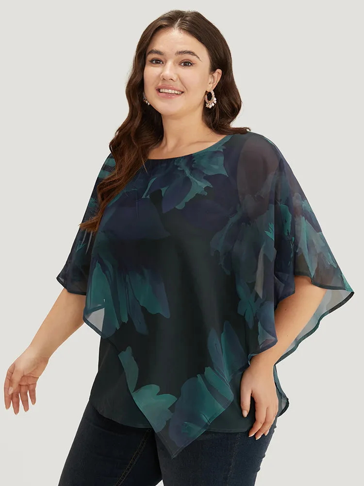 Floral Mesh Asymmetrical Dolman Sleeve Blouse sold by Bloomchic product image thumbnail 3