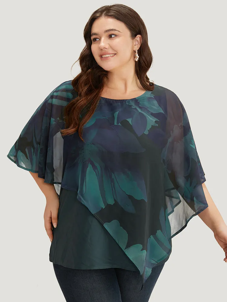 Floral Mesh Asymmetrical Dolman Sleeve Blouse sold by Bloomchic product image thumbnail 2