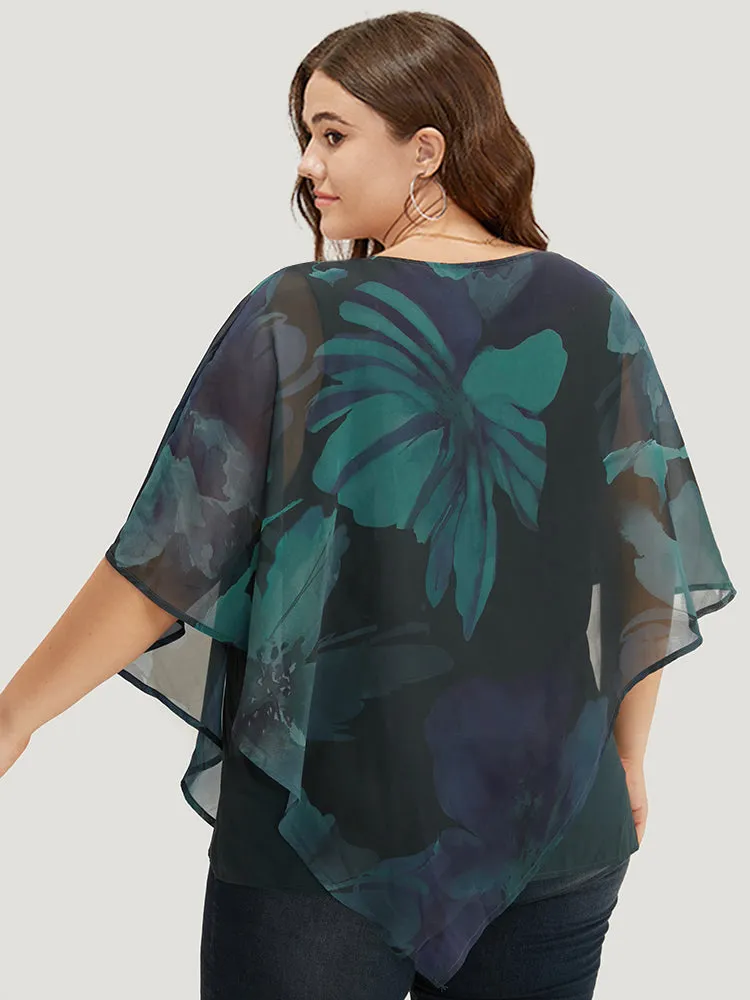 Floral Mesh Asymmetrical Dolman Sleeve Blouse sold by Bloomchic product image thumbnail 5