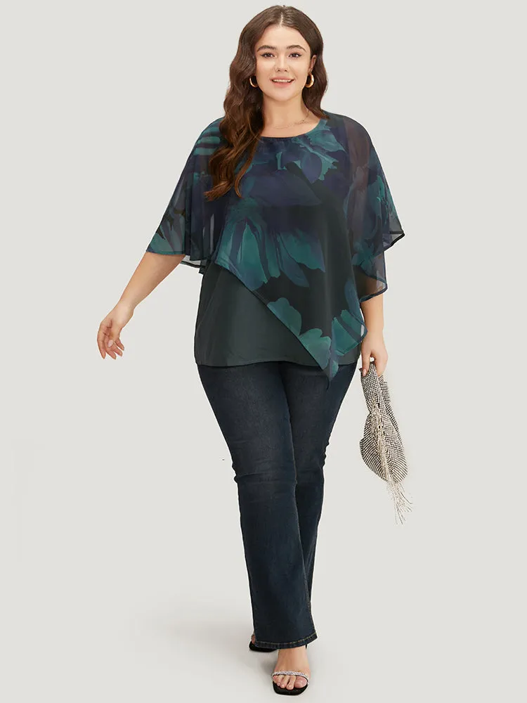Floral Mesh Asymmetrical Dolman Sleeve Blouse sold by Bloomchic product image thumbnail 4