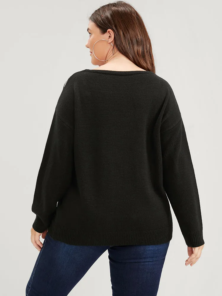 Star Embroidered Pointelle Knit V Neck Knit Top sold by Bloomchic product image thumbnail 5